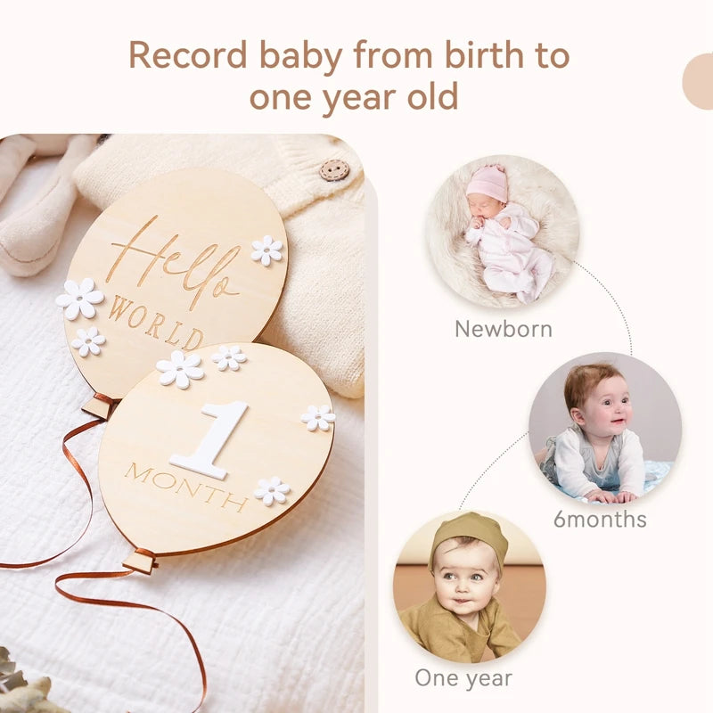 Baby Wooden Balloon age milestone Cards - 2Pcs