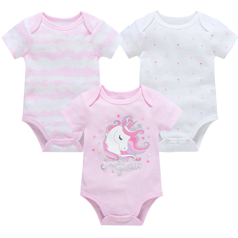 0-12 Months Newborn Cotton Short Sleeve Bodysuit 3/6 pcs