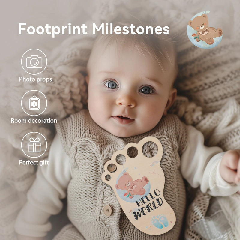 Baby Footprint Wooden Milestone Card