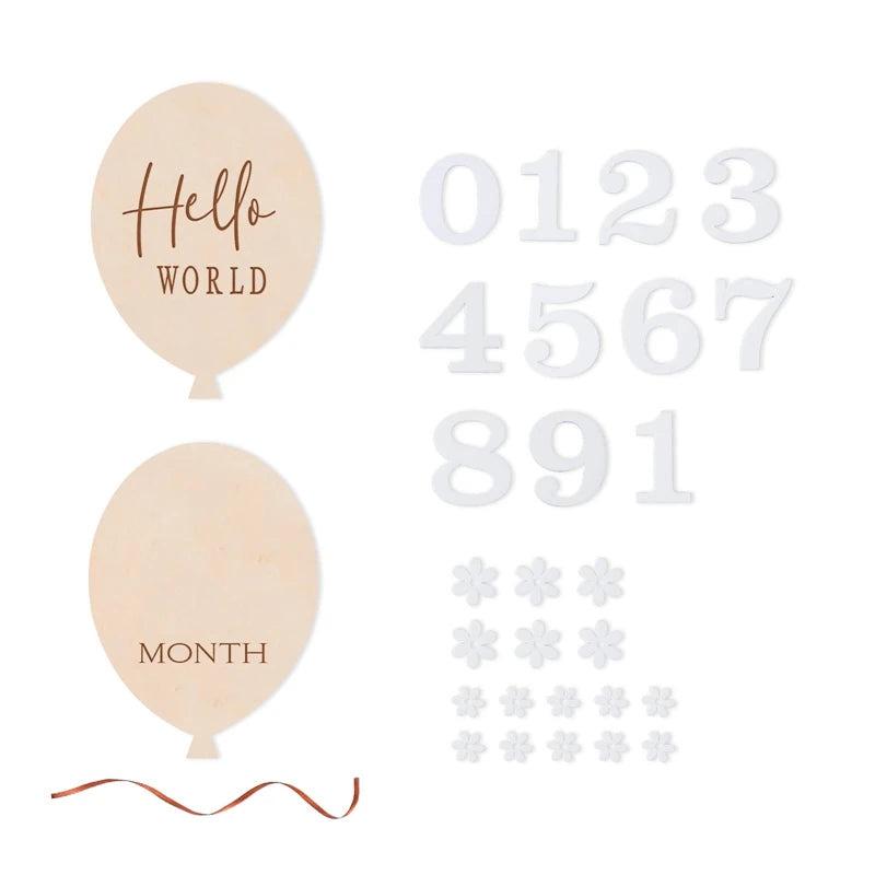 Baby Wooden Balloon age milestone Cards - 2Pcs