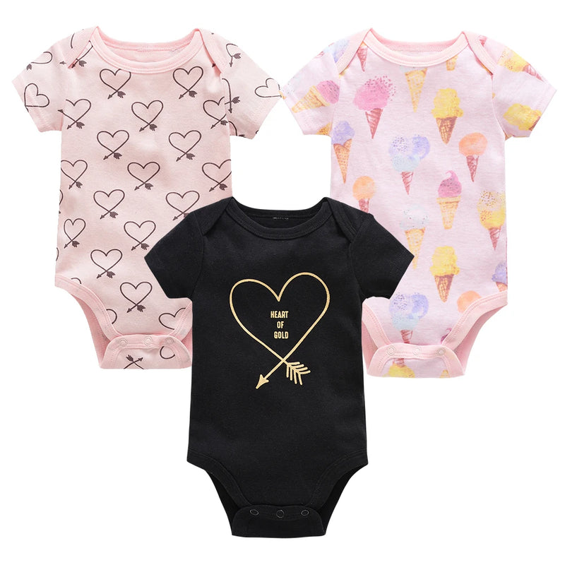 0-12 Months Newborn Cotton Short Sleeve Bodysuit 3/6 pcs