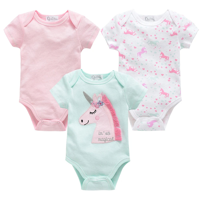 0-12 Months Newborn Cotton Short Sleeve Bodysuit 3/6 pcs