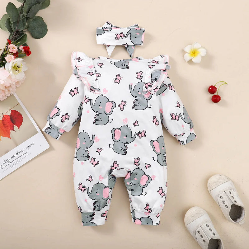 Baby Girl Romper Long Sleeve Bodysuit 0-18M