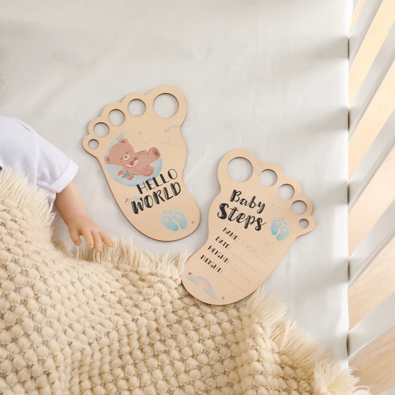 Baby Footprint Wooden Milestone Card