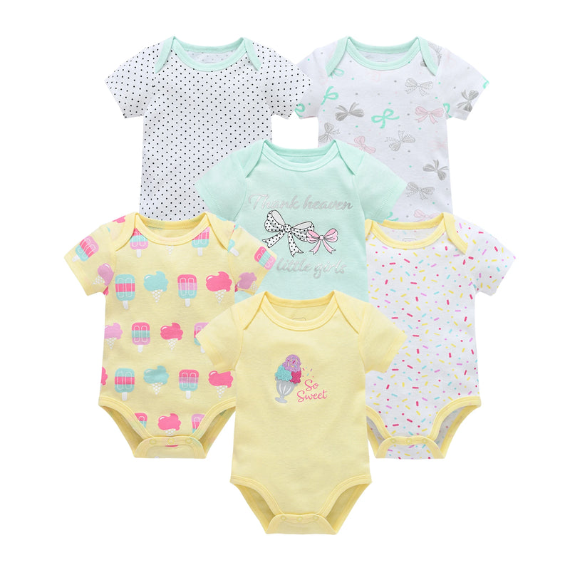 0-12 Months Newborn Cotton Short Sleeve Bodysuit 3/6 pcs