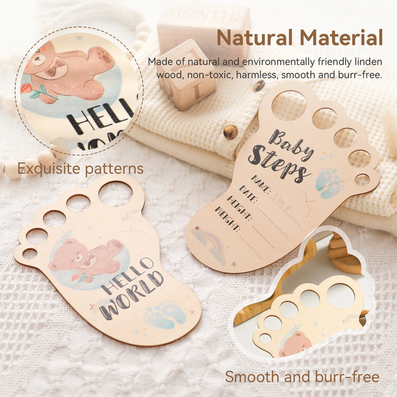 Baby Footprint Wooden Milestone Card