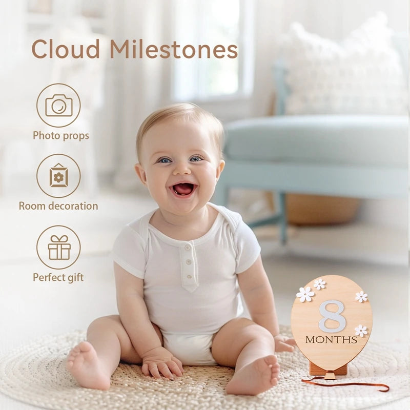 Baby Wooden Balloon age milestone Cards - 2Pcs