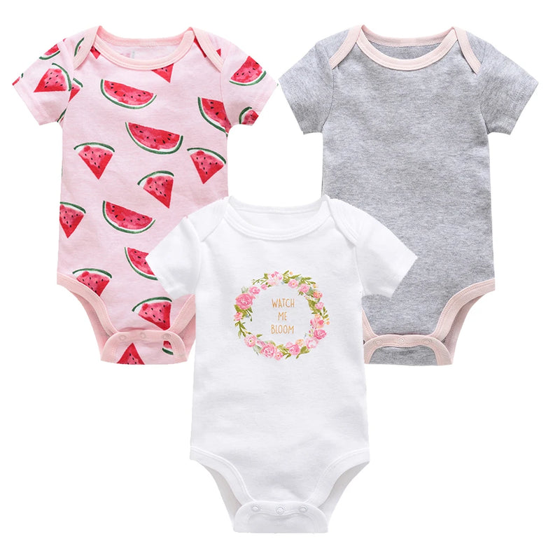 0-12 Months Newborn Cotton Short Sleeve Bodysuit 3/6 pcs