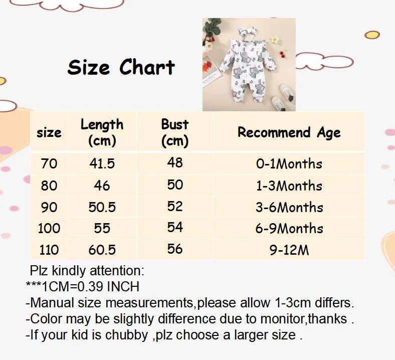 Baby Girl Romper Long Sleeve Bodysuit 0-18M