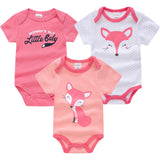 0-12 Months Newborn Cotton Short Sleeve Bodysuit 3/6 pcs