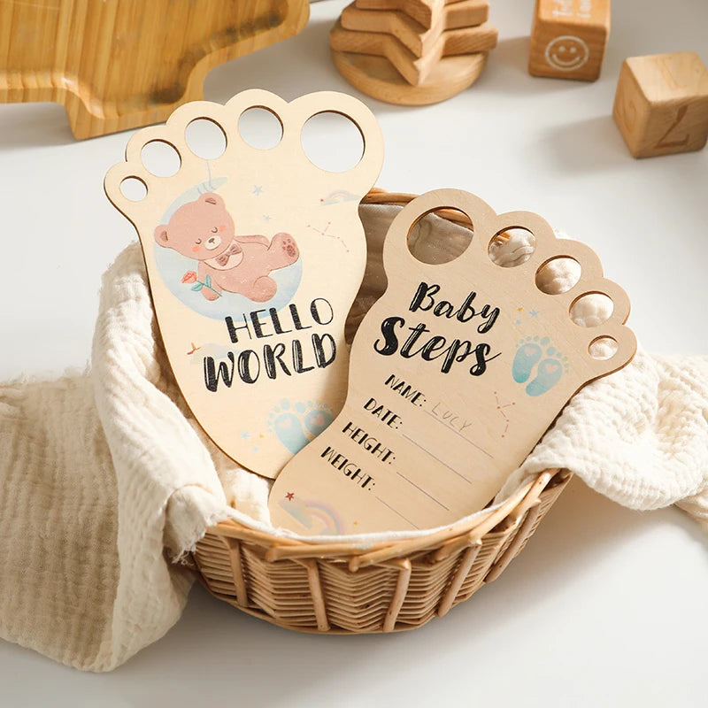 Baby Footprint Wooden Milestone Card