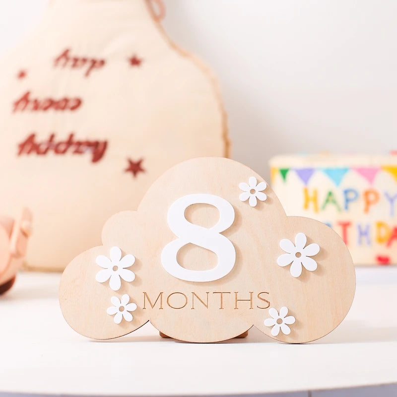 Baby Wooden Balloon age milestone Cards - 2Pcs