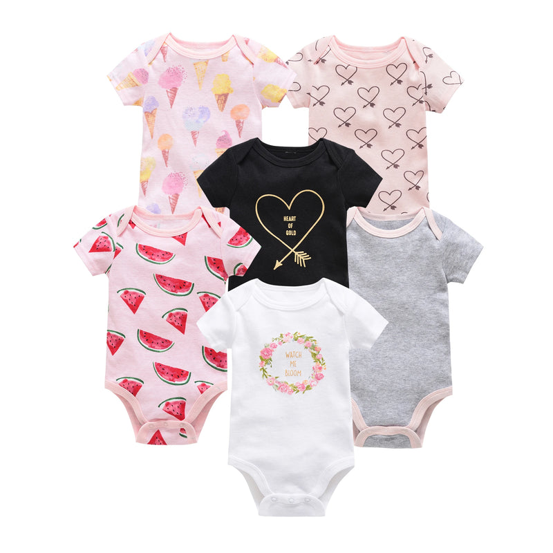 0-12 Months Newborn Cotton Short Sleeve Bodysuit 3/6 pcs