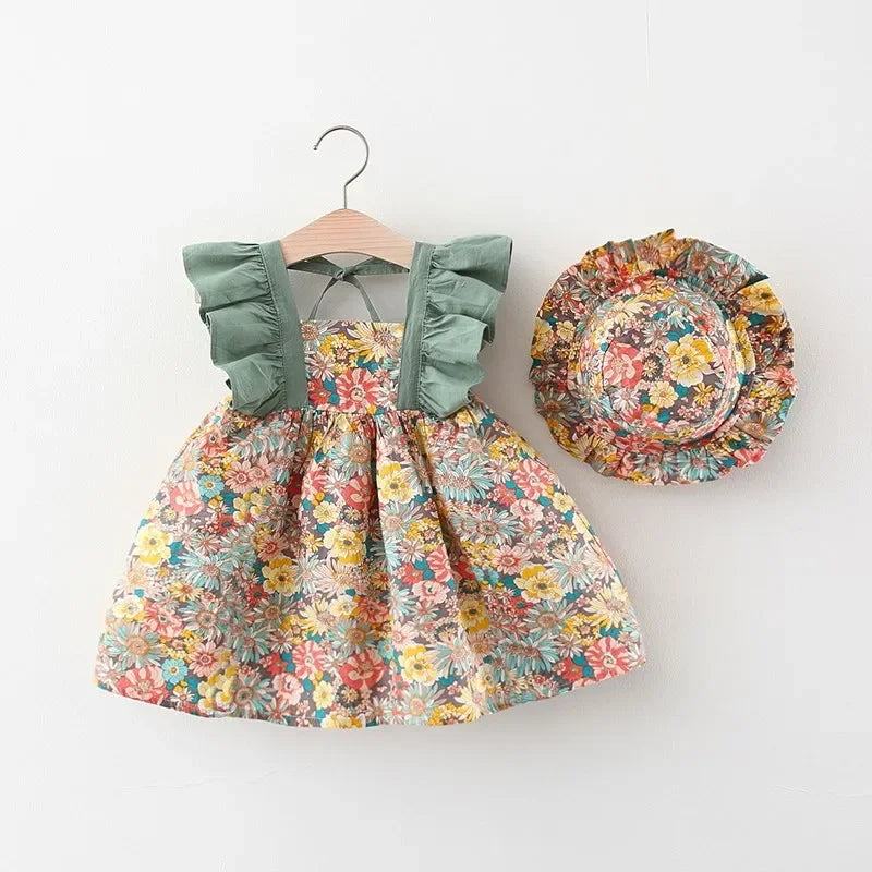 Fragmented Flower Strap Dress
 0-3 Years Old.