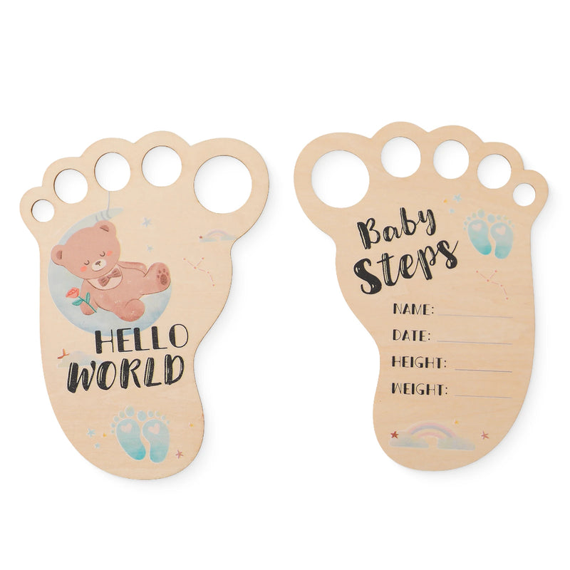 Baby Footprint Wooden Milestone Card