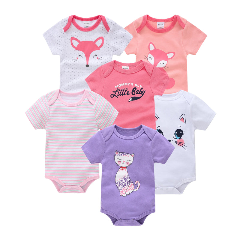 0-12 Months Newborn Cotton Short Sleeve Bodysuit 3/6 pcs