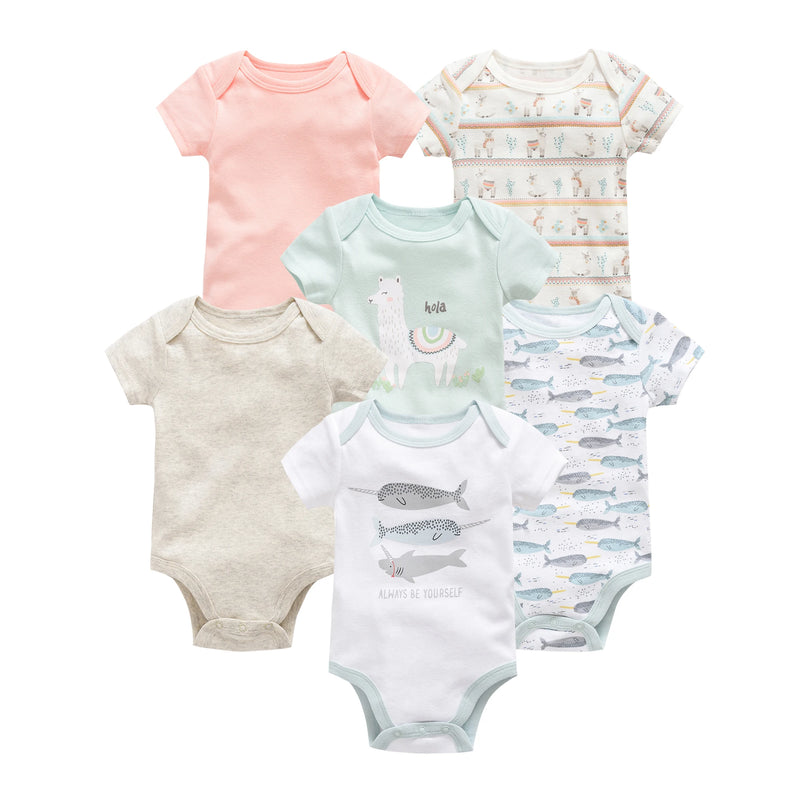 0-12 Months Newborn Cotton Short Sleeve Bodysuit 3/6 pcs