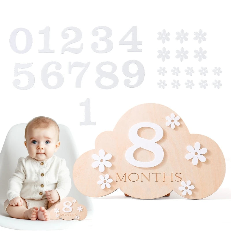 Baby Wooden Balloon age milestone Cards - 2Pcs